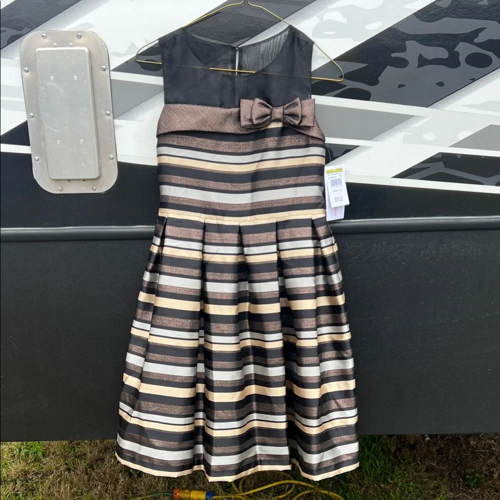 Bonnie Jean Black and Brown Striped Formal Dress - Picture 1 of 3